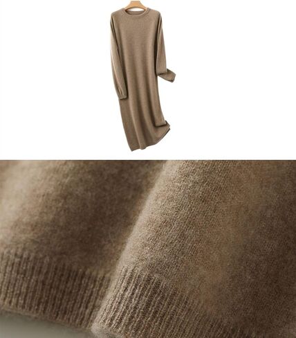 Sweater Dress Women's 100% Merino Wool O-Neck Long Raglan Sleeved Knitted Pullover Crewneck Tops in Saudi Arabia