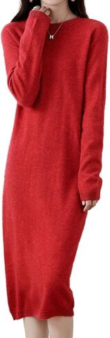Sweater Dress Women's 100% Merino Wool O-Neck Long Raglan Sleeved Knitted Pullover Crewneck Tops in Saudi Arabia