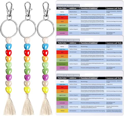 DLUGOPIS 3 Pack Order of Blood Draw Beads with Reference Card Blood Draw Beads Keychain Essential Resource Tool for Phlebotomist Nurse RN Student Practitioner(Large Card) in Kuwait