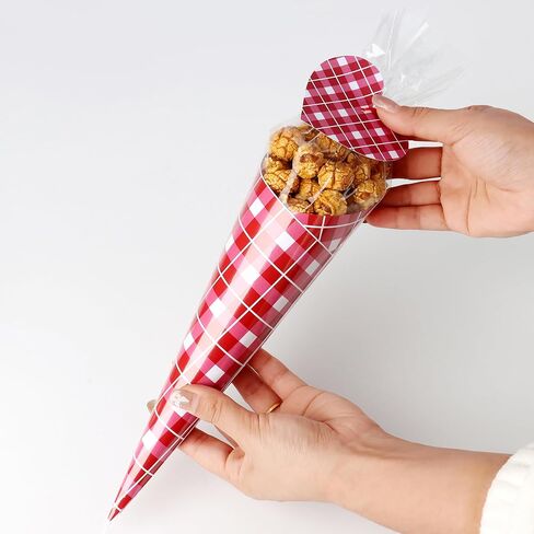 Valentine's Day DIY Art Crafts Gift Kits for Kids-60 Pack DIY Valentine’s Sweet Cones Shaped Treat Bags Set with Clear Triangle Bag, Valentine Themed Card Paper & Gift Tag for Party Gift Favors Wrap in Kuwait