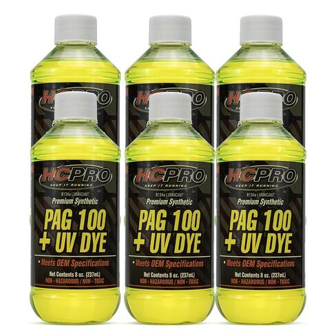 HCPRO PAG 100 UV Dye A/C Compressor Oil – High-Viscosity Leak Detection Lubricant for Automotive Air Conditioning Systems, Professional-Grade PAG 100 Lubricant for A/C Compressor Protection (1) in Kuwait