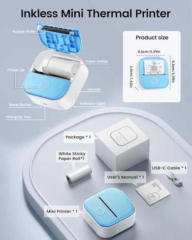 Memoking Mini Sticker Printer, Inkless Portable Bluetooth Thermal Label & Photo Printer with App, Pocket-Sized Wireless Printer for Journaling, Scrapbooking, Home Organization & Study Notes in Kuwait