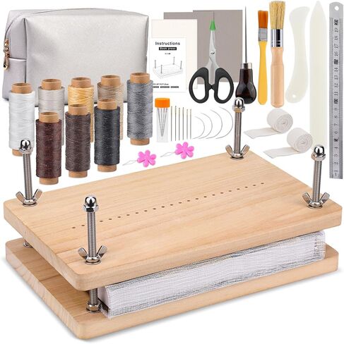 مجموعات ملزمة للكتاب Uzecpk ، مجموعة صنع الكتب ، مجموعة الدليل لكتاب الكتب ، الصحافة للكتاب ، مجموعات الكتب مواد ربط الكتب مع مجلد عظم القماش عظم العظم awl bookbinding الإبر شمع in Kuwait