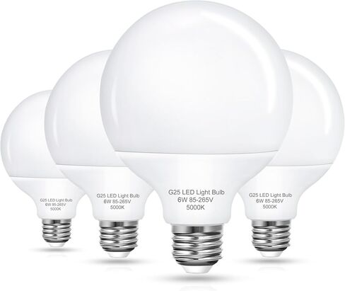 مصابيح إضاءة EvaStary G25 LED Globe، لمبة إضاءة مرآة الغرور 60 وات مكافئة، قاعدة E26 500LM، مصابيح إضاءة دائرية 5000 كيلو في ضوء النهار لمرآة مكياج الحمام، 85-265 فولت CRI85+، غير قابلة للتعتيم، 4 عبوات in Kuwait