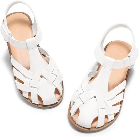 Coutgo Girls Sandals Flower Girl Dress Shoes Closed Toe Fisherman Flat Sandals Princess Party Shoes for Little Big Kids in Kuwait