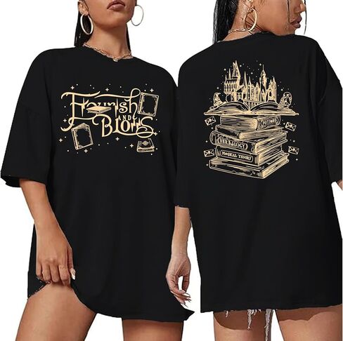 Flourish and Blotts Shirt Oversized Graphic Tshirts for Women Book Tshirt Wizard Costume Clothes in Saudi Arabia