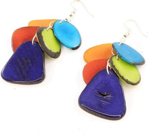 Dangle Earrings made of Eco Tagua Nut, Handmade Artisan Funky Jewelry for Women in Kuwait
