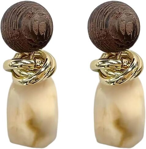 Retro Geometric Statement Earrings for Women Lightweight Resin Imitation Amber Stone Wooden Ball Charms Dangle Drop Earring Vintage Christmas Holiday Birthday Jewelry Gifts in Saudi Arabia