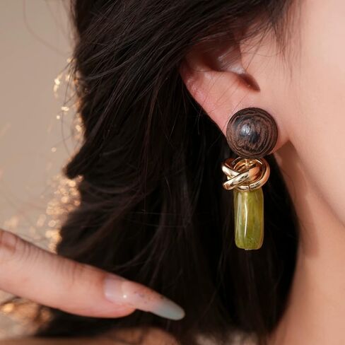 Retro Geometric Statement Earrings for Women Lightweight Resin Imitation Amber Stone Wooden Ball Charms Dangle Drop Earring Vintage Christmas Holiday Birthday Jewelry Gifts in Saudi Arabia