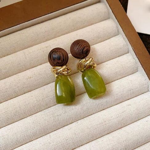 Retro Geometric Statement Earrings for Women Lightweight Resin Imitation Amber Stone Wooden Ball Charms Dangle Drop Earring Vintage Christmas Holiday Birthday Jewelry Gifts in Saudi Arabia