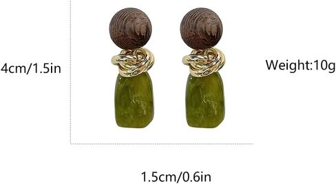 Retro Geometric Statement Earrings for Women Lightweight Resin Imitation Amber Stone Wooden Ball Charms Dangle Drop Earring Vintage Christmas Holiday Birthday Jewelry Gifts in Saudi Arabia