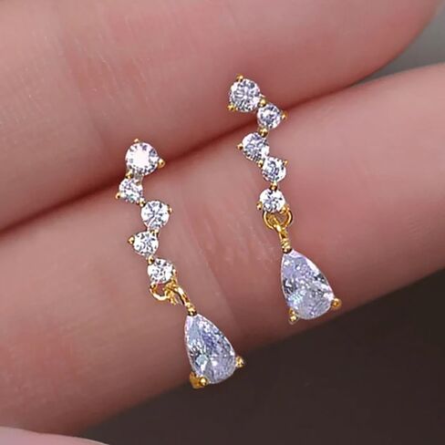 Dainty Shiny Cubic Zirconia Dangle Earrings for Women Gold Color Simple Stylish Female Jewelry in Saudi Arabia