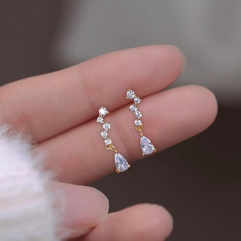 Dainty Shiny Cubic Zirconia Dangle Earrings for Women Gold Color Simple Stylish Female Jewelry in Saudi Arabia