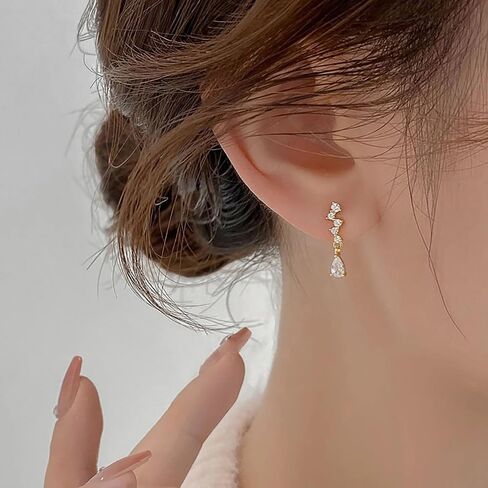 Dainty Shiny Cubic Zirconia Dangle Earrings for Women Gold Color Simple Stylish Female Jewelry in Saudi Arabia