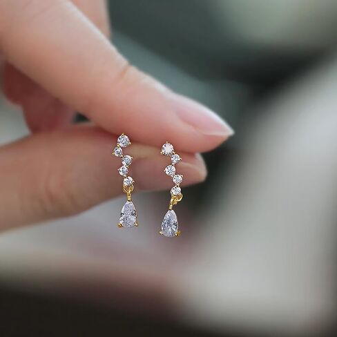 Dainty Shiny Cubic Zirconia Dangle Earrings for Women Gold Color Simple Stylish Female Jewelry in Saudi Arabia