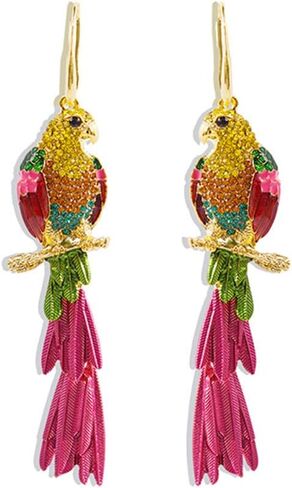 Rhinestone Parrot Bird Dangle Earrings for Women Girls Colorful Crystal Pink Feather Statement Drop Fish Hook Dangling Stud Lightweight Boho Carnival Holiday Prom Party Jewelry Gifts Souvenirs in Saudi Arabia