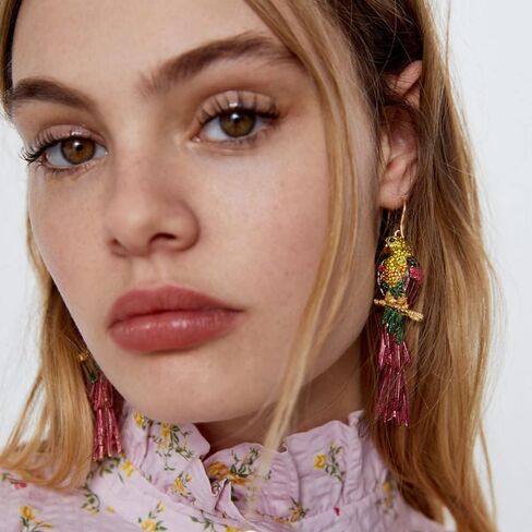Rhinestone Parrot Bird Dangle Earrings for Women Girls Colorful Crystal Pink Feather Statement Drop Fish Hook Dangling Stud Lightweight Boho Carnival Holiday Prom Party Jewelry Gifts Souvenirs in Saudi Arabia