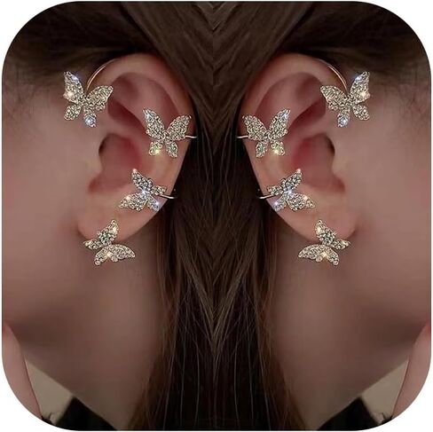 1Pair Butterfly Ear Cuffs, Drop Earrings, Rhinestone Embellished, Fashion Jewelry for Women, Trendy Accessories for Casual Wear, Stylish Dangle Earring for Everyday Use (Silver) in Saudi Arabia