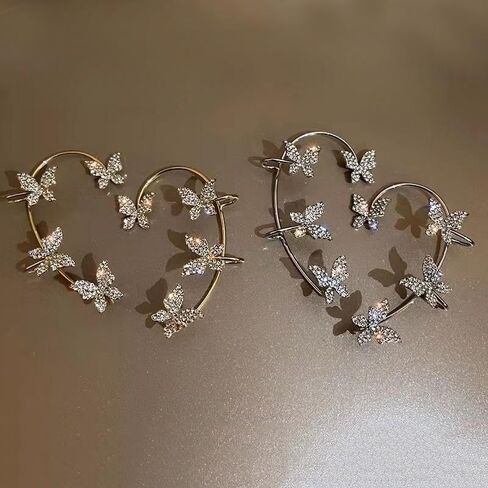1Pair Butterfly Ear Cuffs, Drop Earrings, Rhinestone Embellished, Fashion Jewelry for Women, Trendy Accessories for Casual Wear, Stylish Dangle Earring for Everyday Use (Silver) in Saudi Arabia