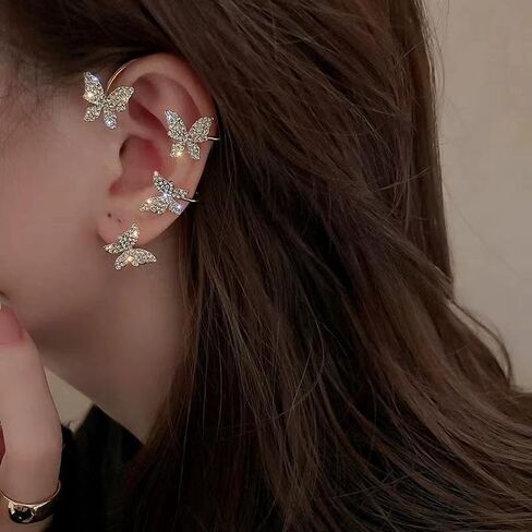 1Pair Butterfly Ear Cuffs, Drop Earrings, Rhinestone Embellished, Fashion Jewelry for Women, Trendy Accessories for Casual Wear, Stylish Dangle Earring for Everyday Use (Silver) in Saudi Arabia