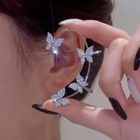 1Pair Butterfly Ear Cuffs, Drop Earrings, Rhinestone Embellished, Fashion Jewelry for Women, Trendy Accessories for Casual Wear, Stylish Dangle Earring for Everyday Use (Silver) in Saudi Arabia