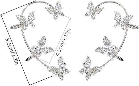 1Pair Butterfly Ear Cuffs, Drop Earrings, Rhinestone Embellished, Fashion Jewelry for Women, Trendy Accessories for Casual Wear, Stylish Dangle Earring for Everyday Use (Silver) in Saudi Arabia