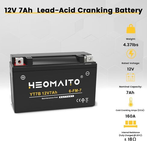 Lead-Acid Battery YT7B-BS, 12V 7Ah, 10HR, 160 CCA, 6MF7B Maintenance-Free Power, for AGM Motorcycle Battery, 3 PACK in Saudi Arabia