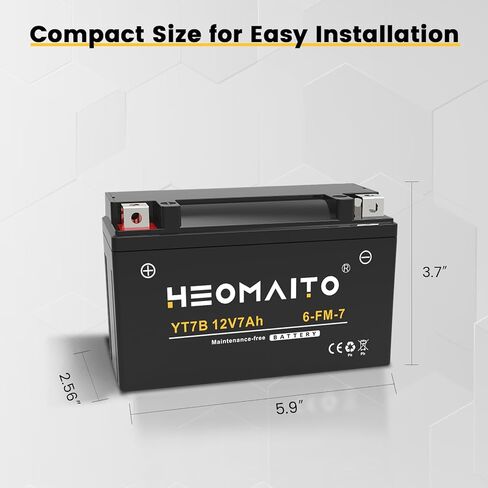 Lead-Acid Battery YT7B-BS, 12V 7Ah, 10HR, 160 CCA, 6MF7B Maintenance-Free Power, for AGM Motorcycle Battery, 3 PACK in Saudi Arabia