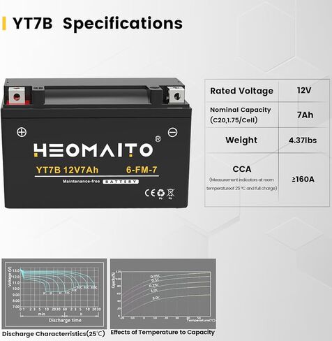 Lead-Acid Battery YT7B-BS, 12V 7Ah, 10HR, 160 CCA, 6MF7B Maintenance-Free Power, for AGM Motorcycle Battery, 3 PACK in Saudi Arabia