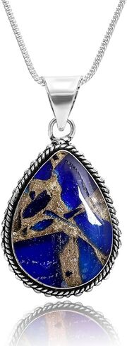 Natural Copper Turquoise Silver Plated Pendant Necklace - Teardrop Gemstones Pendant Necklace Gift for Her in Kuwait