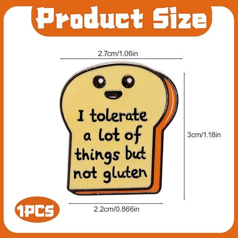 Funny Enamel Pin,I Tolerate a Lot of Things But Not Gluten Brooch Badge,Cartoon Bread Shape Lapel Pins,Toast Badge Holder for Hats/Backpacks/Clothes,Food Allergy Humor Decorative Jewelry Accessories in Kuwait