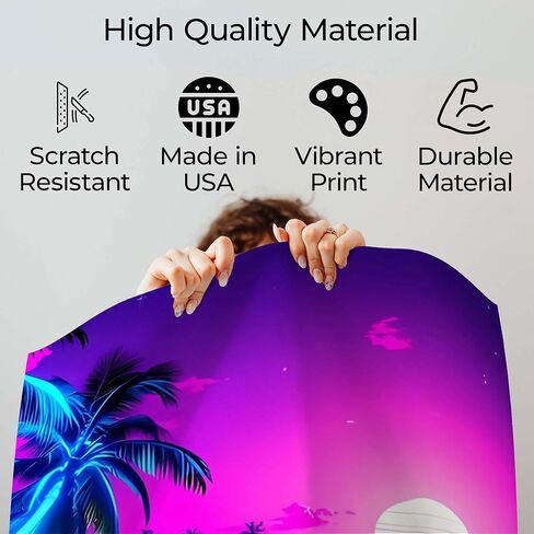 InkFlow Posters Neon Sunset Shore Poster - Glowing Tropical Ocean Illustration - Modern Coastal Style Design - Home Wall Decor Accent - Travel Lover Gift - 8x10 Unframed Canvas Wall Art in Kuwait