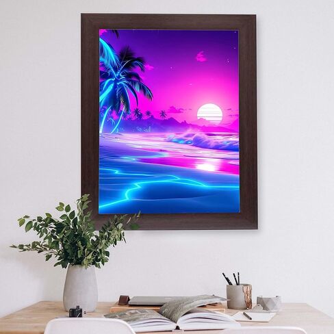 InkFlow Posters Neon Sunset Shore Poster - Glowing Tropical Ocean Illustration - Modern Coastal Style Design - Home Wall Decor Accent - Travel Lover Gift - 8x10 Unframed Canvas Wall Art in Kuwait