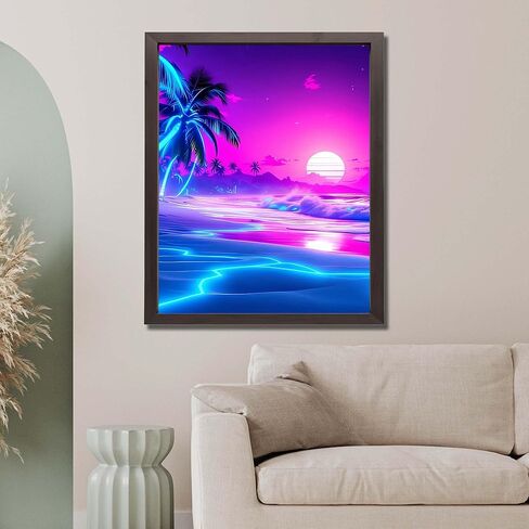 InkFlow Posters Neon Sunset Shore Poster - Glowing Tropical Ocean Illustration - Modern Coastal Style Design - Home Wall Decor Accent - Travel Lover Gift - 8x10 Unframed Canvas Wall Art in Kuwait