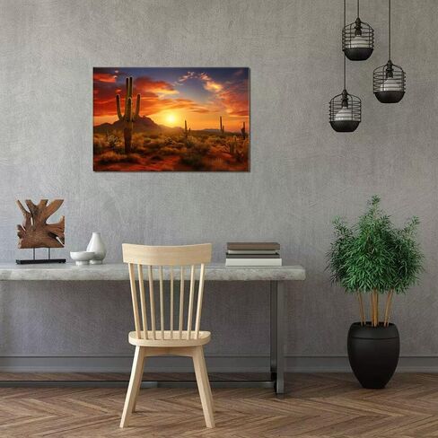HJY Art Superstition Mountains Sunset Canvas جدار الفن أريزونا الصحراء الغربية الصبار جدار ديكور طبيعة المناظر الطبيعية صور جدار الأعمال الفنية ملصقات لغرفة المعيشة ديكورات المنزل (12 بوصة ارتفاع × 16 بوصة عرض) in Saudi Arabia