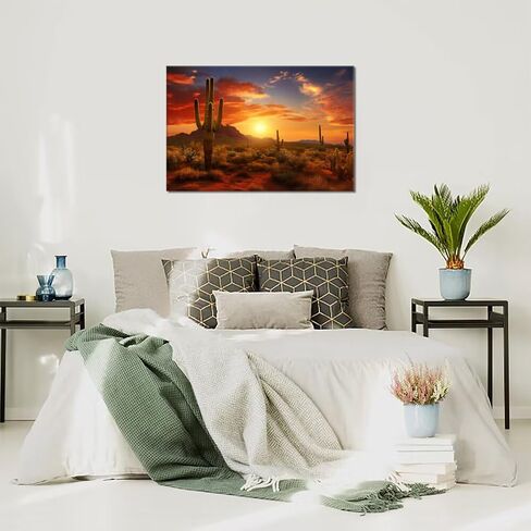 HJY Art Superstition Mountains Sunset Canvas جدار الفن أريزونا الصحراء الغربية الصبار جدار ديكور طبيعة المناظر الطبيعية صور جدار الأعمال الفنية ملصقات لغرفة المعيشة ديكورات المنزل (12 بوصة ارتفاع × 16 بوصة عرض) in Saudi Arabia