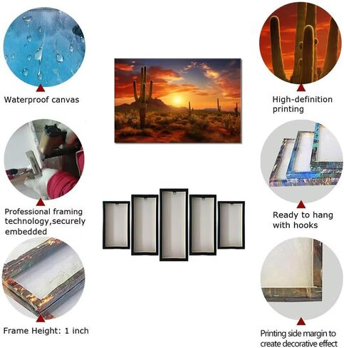 HJY Art Superstition Mountains Sunset Canvas جدار الفن أريزونا الصحراء الغربية الصبار جدار ديكور طبيعة المناظر الطبيعية صور جدار الأعمال الفنية ملصقات لغرفة المعيشة ديكورات المنزل (12 بوصة ارتفاع × 16 بوصة عرض) in Saudi Arabia