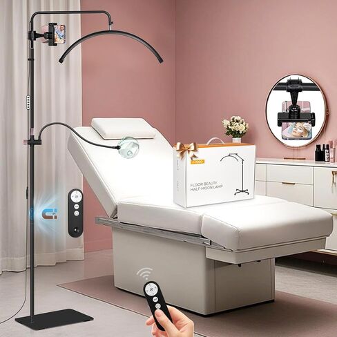 Hitti Half Moon Light for Extensions Extensions Tattoo ، 2025 ترقية جديدة LED LASH Tech Light مع قاعدة متداول 4 عجلات ، مصباح رمش أرضي كبير 5 أوضاع ألوان تعتي in Kuwait