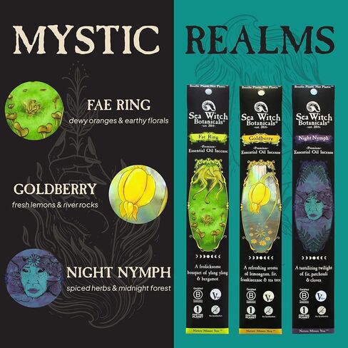 Sea Witch Botanicals Mystic Realms Premium Incense Collection | All-Natural Essential Oil Blends | 3 Boxes of 20 Incense Sticks | Non-Toxic | Ritual and Relaxation in Saudi Arabia