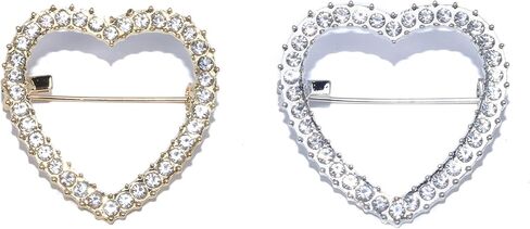 ROFARSO Heart Brooch Pins for Women Feminist Fashion Jewelry with Rhinestone Crystal, Accessory for Shawl Scarf Buckle Sweater Cardigan, Gift for Women Mother Bride Girl (2pics, Gold & Silver) in Saudi Arabia