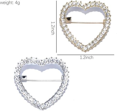 ROFARSO Heart Brooch Pins for Women Feminist Fashion Jewelry with Rhinestone Crystal, Accessory for Shawl Scarf Buckle Sweater Cardigan, Gift for Women Mother Bride Girl (2pics, Gold & Silver) in Saudi Arabia