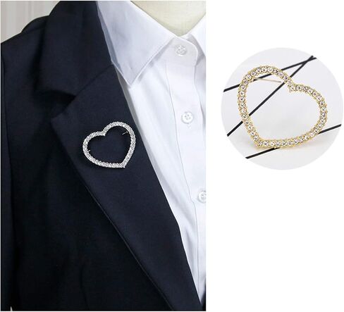 ROFARSO Heart Brooch Pins for Women Feminist Fashion Jewelry with Rhinestone Crystal, Accessory for Shawl Scarf Buckle Sweater Cardigan, Gift for Women Mother Bride Girl (2pics, Gold & Silver) in Saudi Arabia