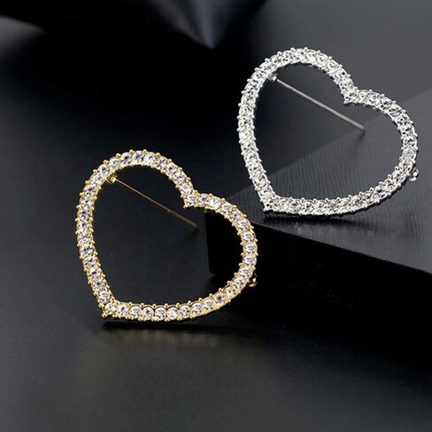 ROFARSO Heart Brooch Pins for Women Feminist Fashion Jewelry with Rhinestone Crystal, Accessory for Shawl Scarf Buckle Sweater Cardigan, Gift for Women Mother Bride Girl (2pics, Gold & Silver) in Saudi Arabia