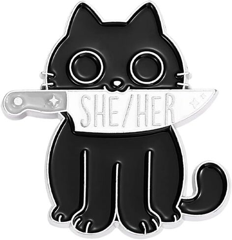 LGBTQ Pronoun Pin Cat She They/He Him/They Them/She Her/He They Gender Identity Bulk Pins Black Cat with Knife Pride Pins for Pride Parade Daily Wear Backpack Lapel Hat Gifts Jacket in Saudi Arabia