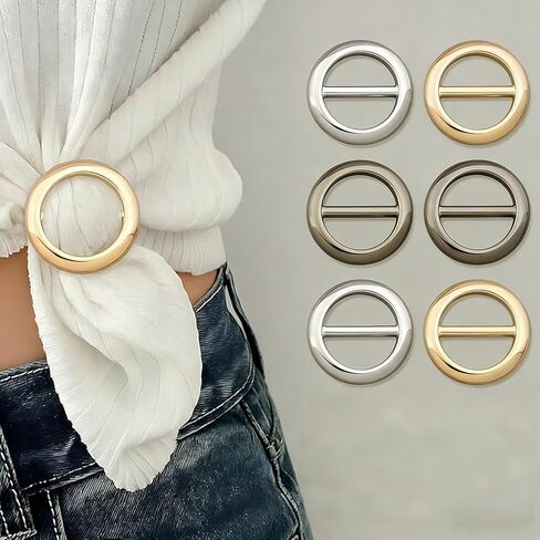6 PCS Circle Scarf Set, Scarf Ring Clip for Women, Metal Round Circle Shirt Clip Buckle (Black, Gold, Silver) in Saudi Arabia