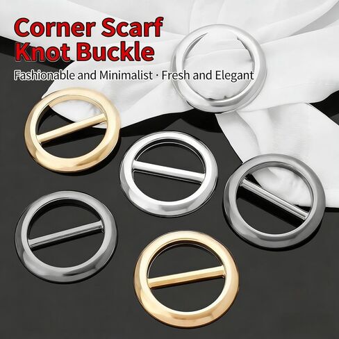 6 PCS Circle Scarf Set, Scarf Ring Clip for Women, Metal Round Circle Shirt Clip Buckle (Black, Gold, Silver) in Saudi Arabia