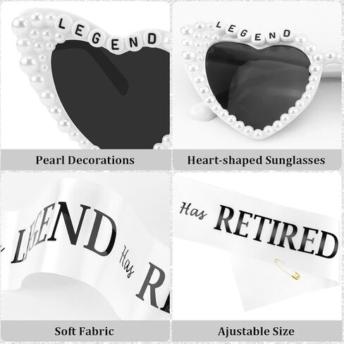 نظارات شمسية من The Legend Has Retired وشاح وقلب للنساء، ديكورات حفلات التقاعد، هدايا التقاعد للنساء، مستلزمات الحفلات in Kuwait