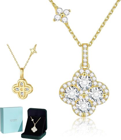 MOOSEA 2.48CT Moissanite Four Leaf Clover Necklace, 925 Sterling Silver Lab Created Moissanite Necklace, Anniversary Birthday Gifts for Women Jewelry Gifts for Wife Mom Girlfriend Daughter in Kuwait