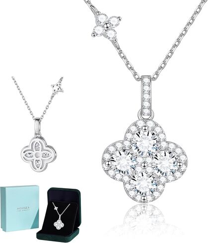 MOOSEA 2.48CT Moissanite Four Leaf Clover Necklace, 925 Sterling Silver Lab Created Moissanite Necklace, Anniversary Birthday Gifts for Women Jewelry Gifts for Wife Mom Girlfriend Daughter in Saudi Arabia