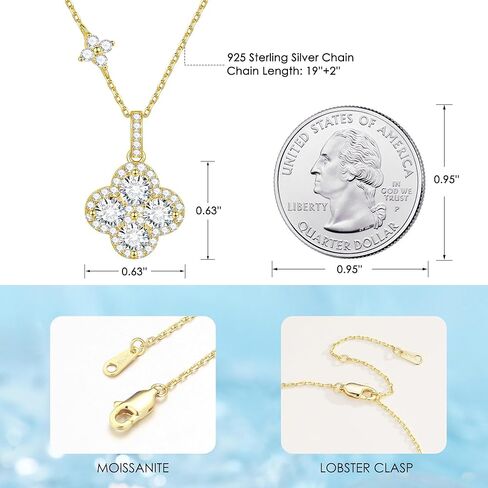 MOOSEA 2.48CT Moissanite Four Leaf Clover Necklace, 925 Sterling Silver Lab Created Moissanite Necklace, Anniversary Birthday Gifts for Women Jewelry Gifts for Wife Mom Girlfriend Daughter in Saudi Arabia